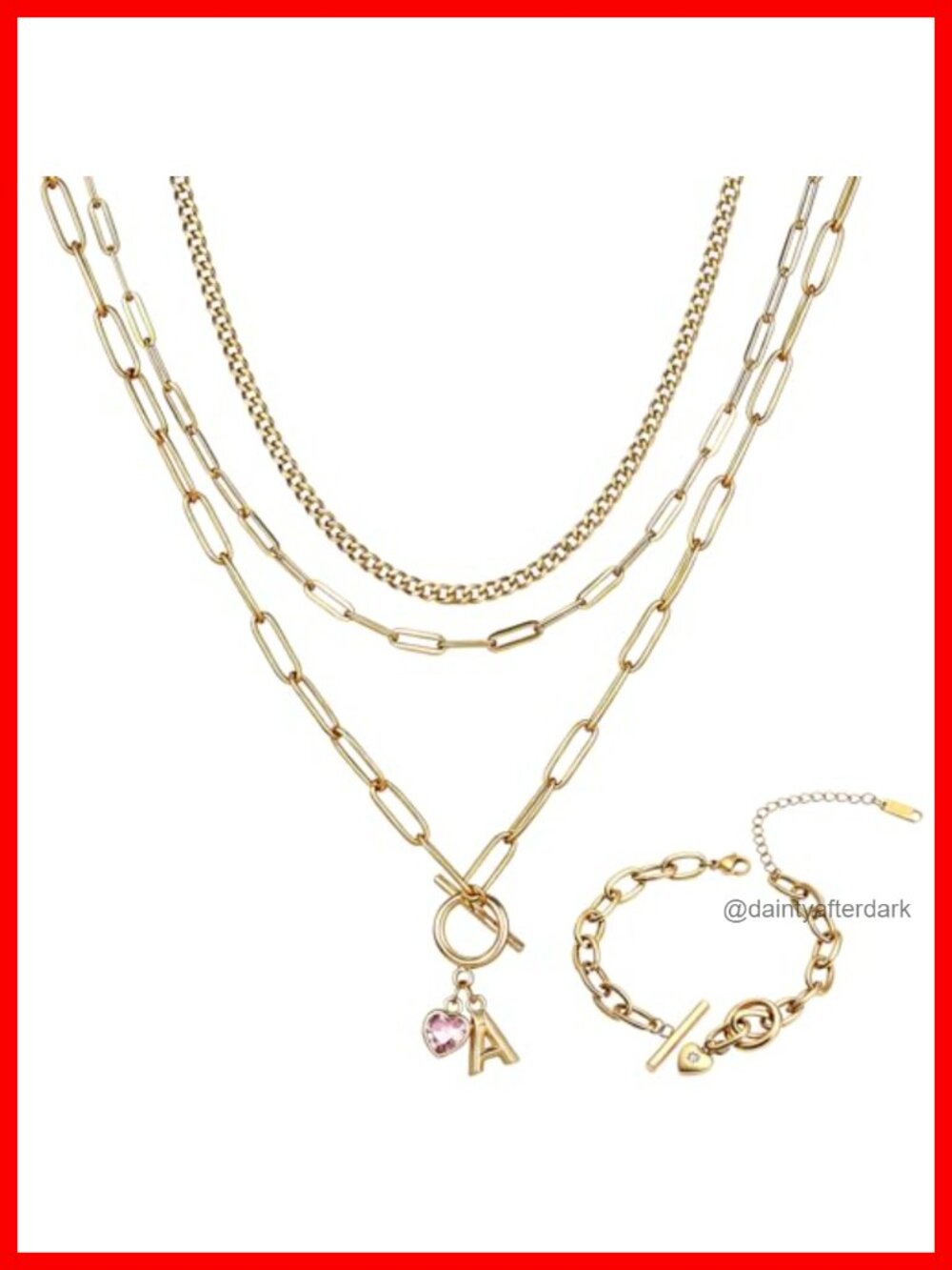 14K Gold Plated Layered 2 Row Chain Necklace Initial OT Buckle Necklace